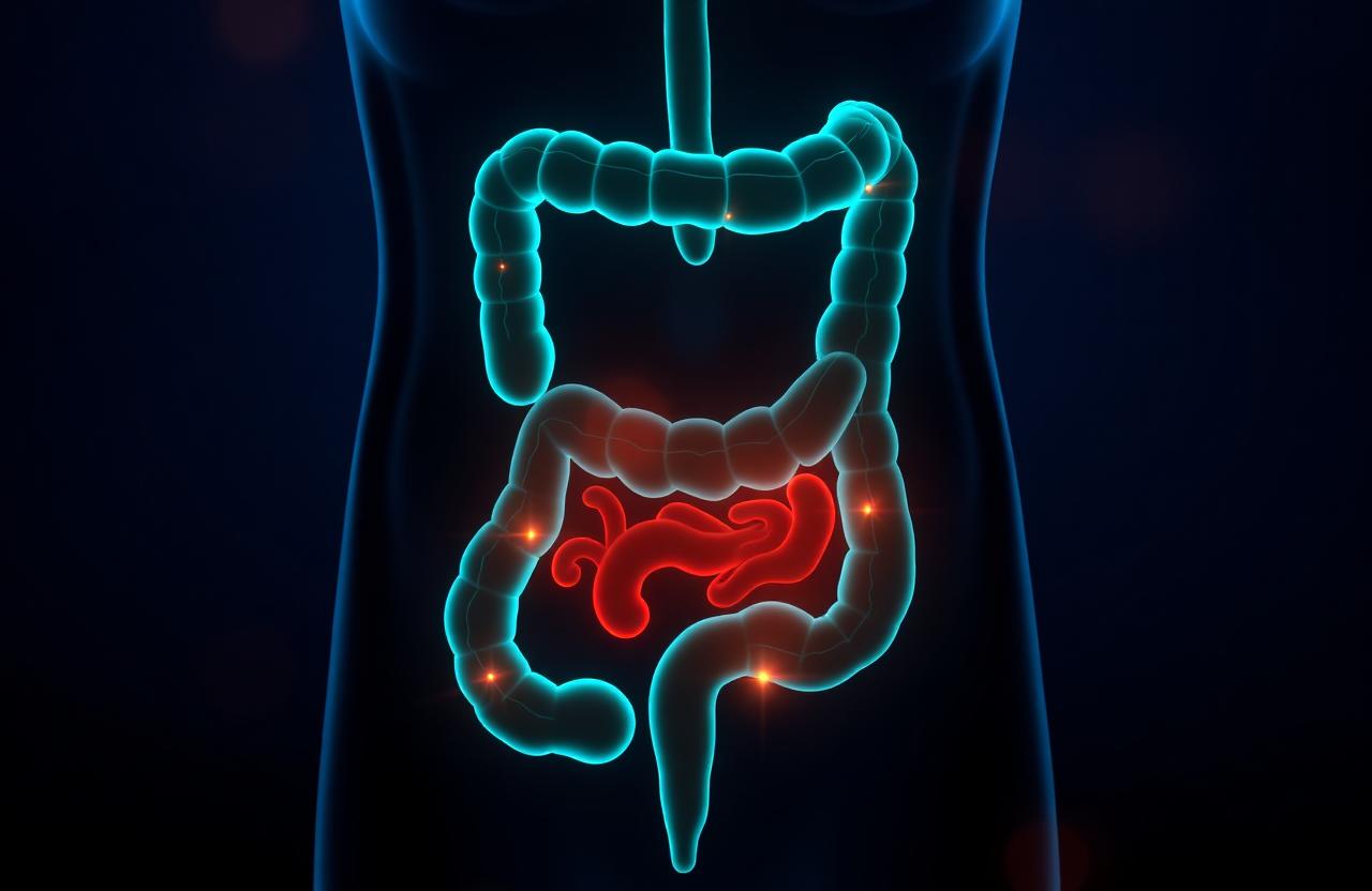 Glowing teal digestive system illustration
